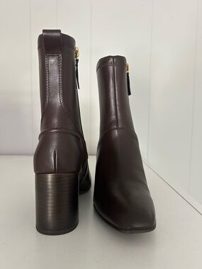 Franco Sarto Dark Brown Leather Block Heel Ankle Bootie